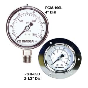 PGM Series:Stainless Steel, Liquid-Fillable, Industrial Pressure Gauges
2½ and 4